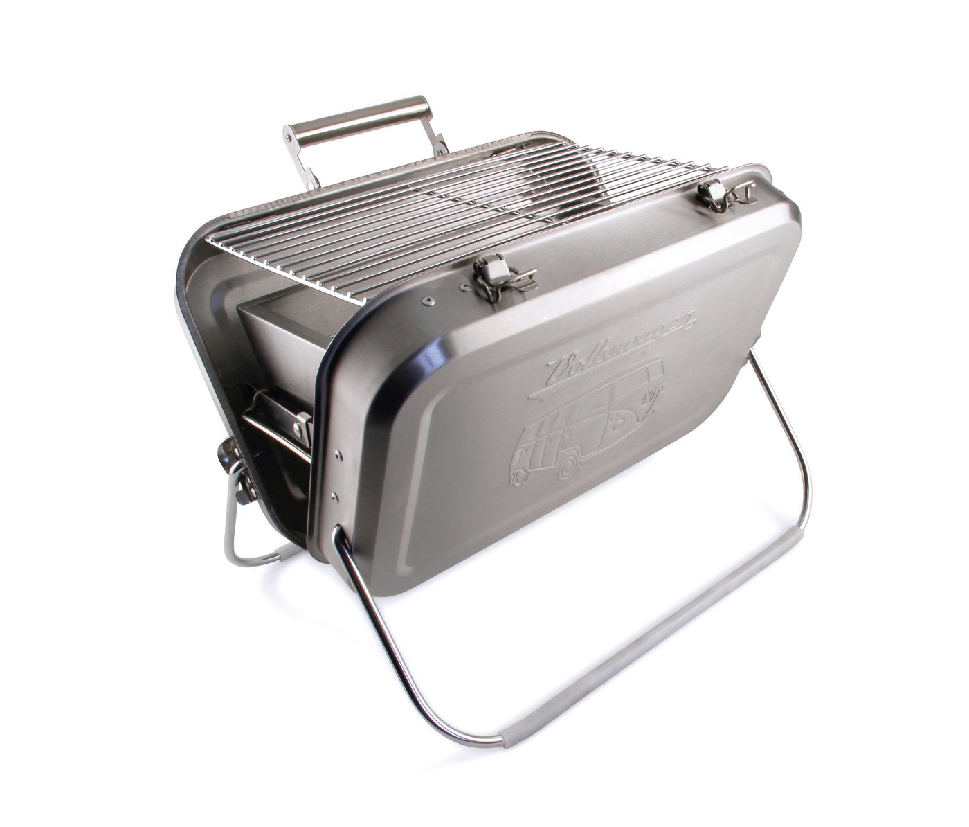 VW Collection by BRISA Holzkohlegrill Portabler Minigrill mit VW T1 Bulli Motiv, platzsparender Koffergrill, 40x28x10cm von VW Collection by BRISA