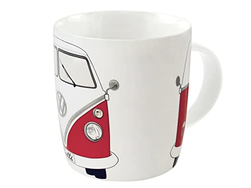 BRISA VW Collection - Volkswagen Große Keramik Kaffee-Tee-Cappuccino-Tasse-Becher-Haferl im T1 Bulli Bus Design (Bus Front/Rot) von BRISA