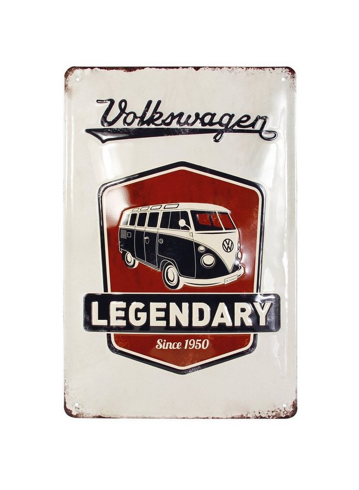 VW Collection by BRISA Metallschild Volkswagen Retro-Blech-Schild-Vintage-Dekoration, (Made in Germany, 1 Stück), Geschenk-Idee aus Metall im T1 Bus Design mit Vintage Logo, 30x20 cm von VW Collection by BRISA