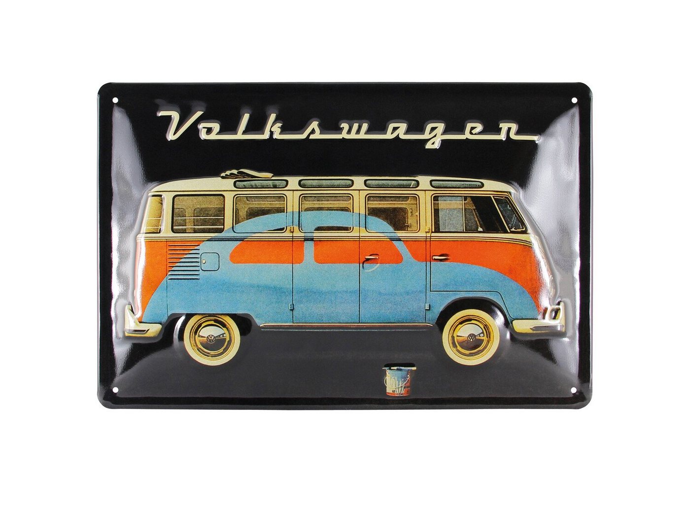 VW Collection by BRISA Metallschild Volkswagen Retro-Blech-Schild-Vintage-Dekoration, (Made in Germany, 1 Stück), Geschenk-Idee aus Metall im T1 Bus & Käfer Design in schwarz, 20x30 cm von VW Collection by BRISA