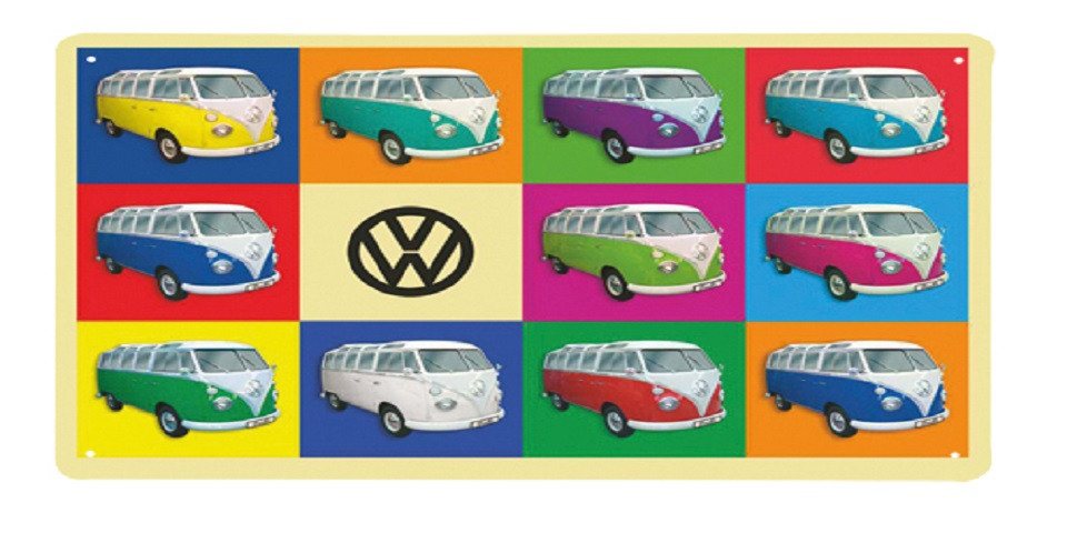 VW Collection by BRISA Metallschild Volkswagen Retro-Blech-Schild-Vintage-Dekoration, (Made in Germany, 1 Stück), Geschenk-Idee aus Metall im bunten T1 Samba Bus Design, 20x30 cm von VW Collection by BRISA