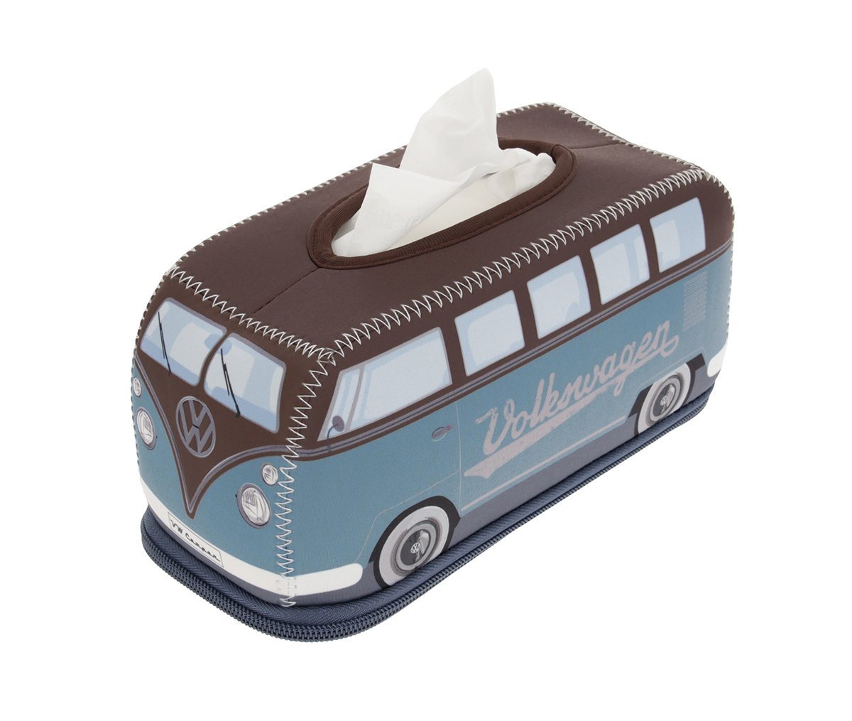 VW Collection by BRISA Papiertuchbox Volkswagen Neopren Kosmetik-Serviettenspender, Papiertaschentuchbox, fürs Bad im T1 Bulli Bus Design in Petrol/Braun von VW Collection by BRISA