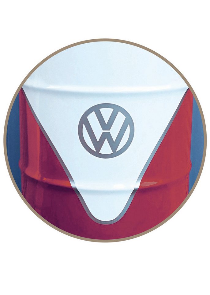 VW Collection by BRISA Stehtisch Vintage Volkswagen Beistelltisch im T1 Bulli Design, pflegeleichtes Dekofass in weiß & rot von VW Collection by BRISA