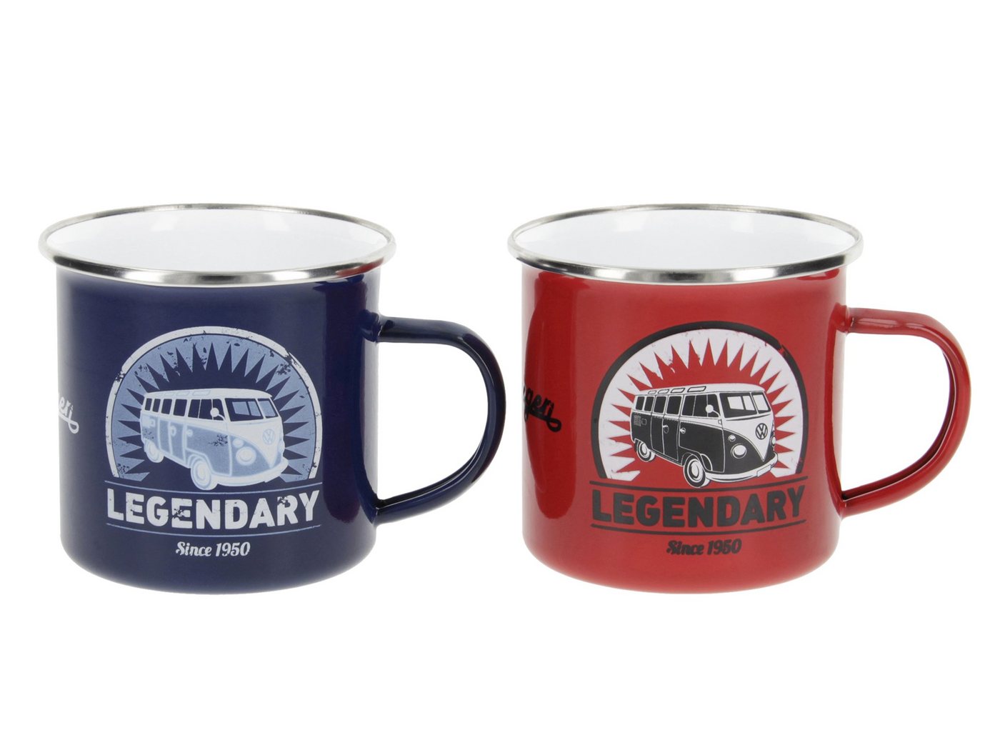 VW Collection by BRISA Tasse Volkswagen 2er Set Emaille Kaffeetasse, Teebecher, Emaille, Teetasse für Camping & Outdoor T1 Bus in verschiedenen Designs von VW Collection by BRISA