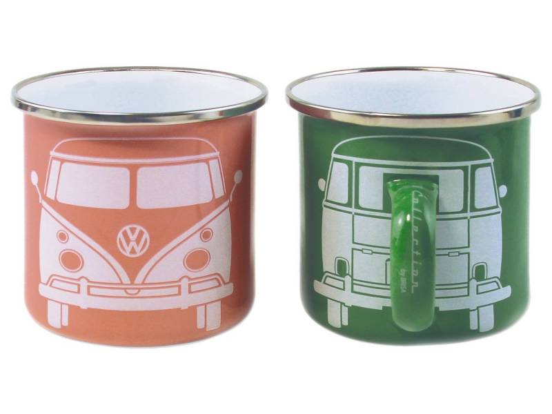 VW Collection by BRISA Tasse Volkswagen 2er Set Emaille Kaffeetasse, Teebecher, Emaille, Teetasse für Camping & Outdoor T1 Bus in verschiedenen Designs von VW Collection by BRISA