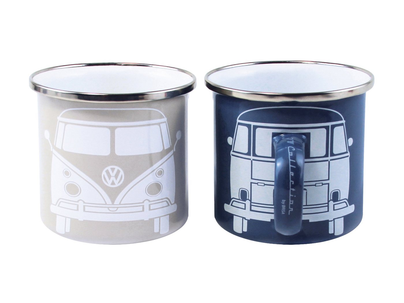 VW Collection by BRISA Tasse Volkswagen 2er Set Emaille Kaffeetasse, Teebecher, Emaille, Teetasse für Camping & Outdoor T1 Bus in verschiedenen Designs von VW Collection by BRISA
