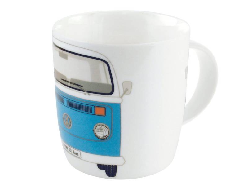 VW Collection by BRISA Tasse Volkswagen Große Keramik Kaffee-Tee-Cappuccino-Tasse-Becher-Haferl, New Bone China, im T2 Bulli Bus Design Bus Front in Blau von VW Collection by BRISA