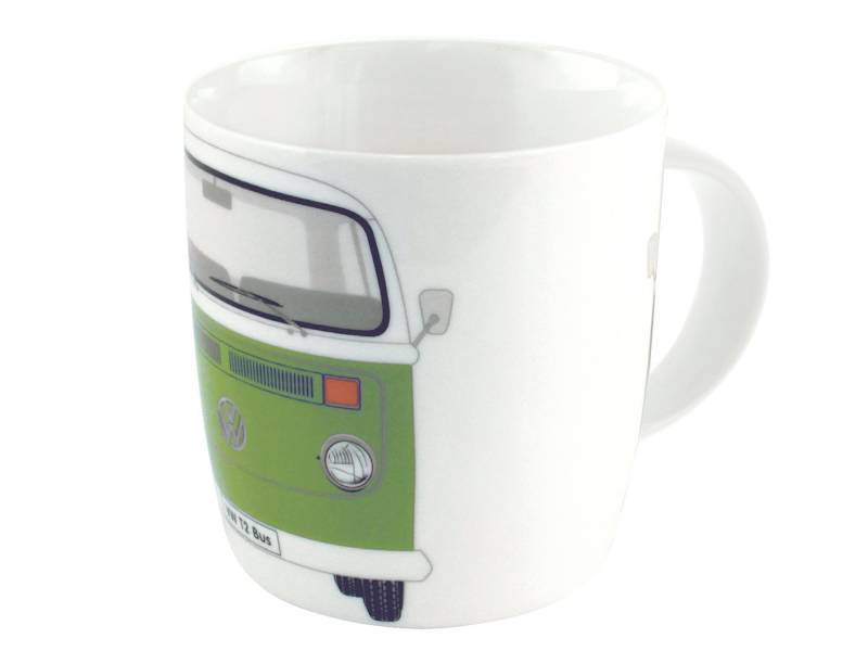 VW Collection by BRISA Tasse Volkswagen Große Keramik Kaffee-Tee-Cappuccino-Tasse-Becher-Haferl, New Bone China, im T2 Bulli Bus Design Bus Front in Grün von VW Collection by BRISA