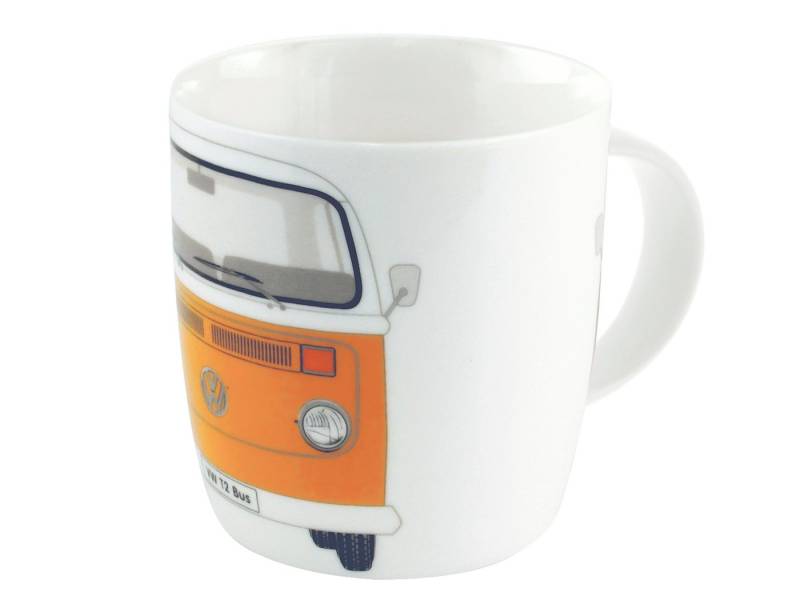 VW Collection by BRISA Tasse Volkswagen Große Keramik Kaffee-Tee-Cappuccino-Tasse-Becher-Haferl, New Bone China, im T2 Bulli Bus Design Bus Front in Orange von VW Collection by BRISA