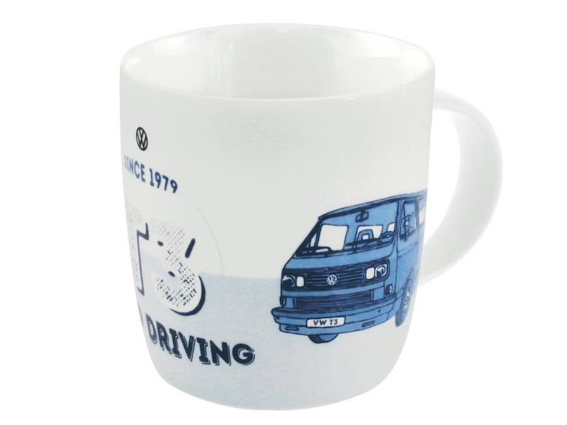 VW Collection by BRISA Tasse Volkswagen Große Keramik Kaffee-Tee-Cappuccino-Tasse-Becher-Haferl, New Bone China, im T3 Bulli Bus Design Bus Front in Blau von VW Collection by BRISA