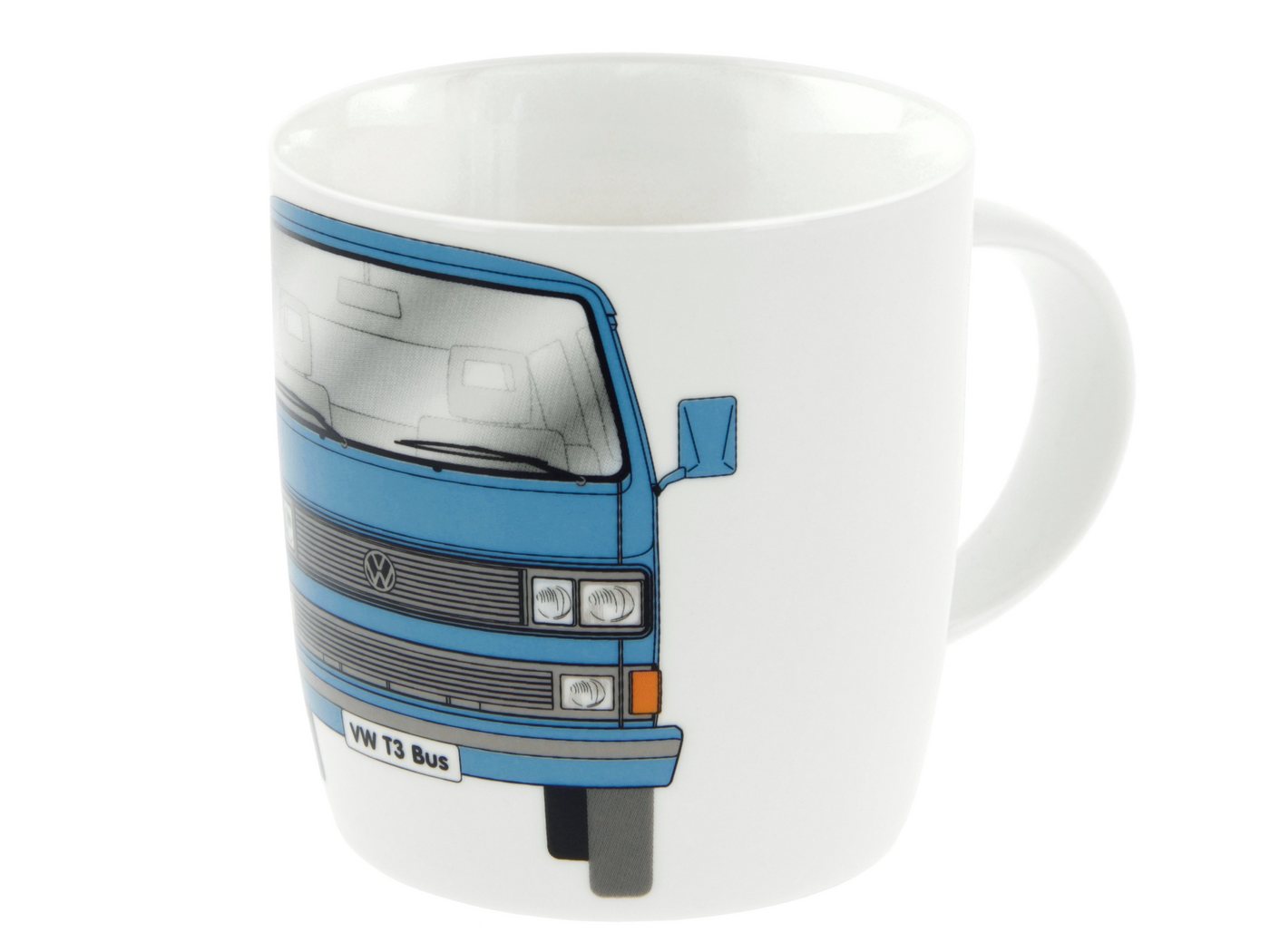 VW Collection by BRISA Tasse Volkswagen Große Keramik Kaffee-Tee-Cappuccino-Tasse-Becher-Haferl, New Bone China, im T3 Bulli Bus Design Bus Front in Blau von VW Collection by BRISA