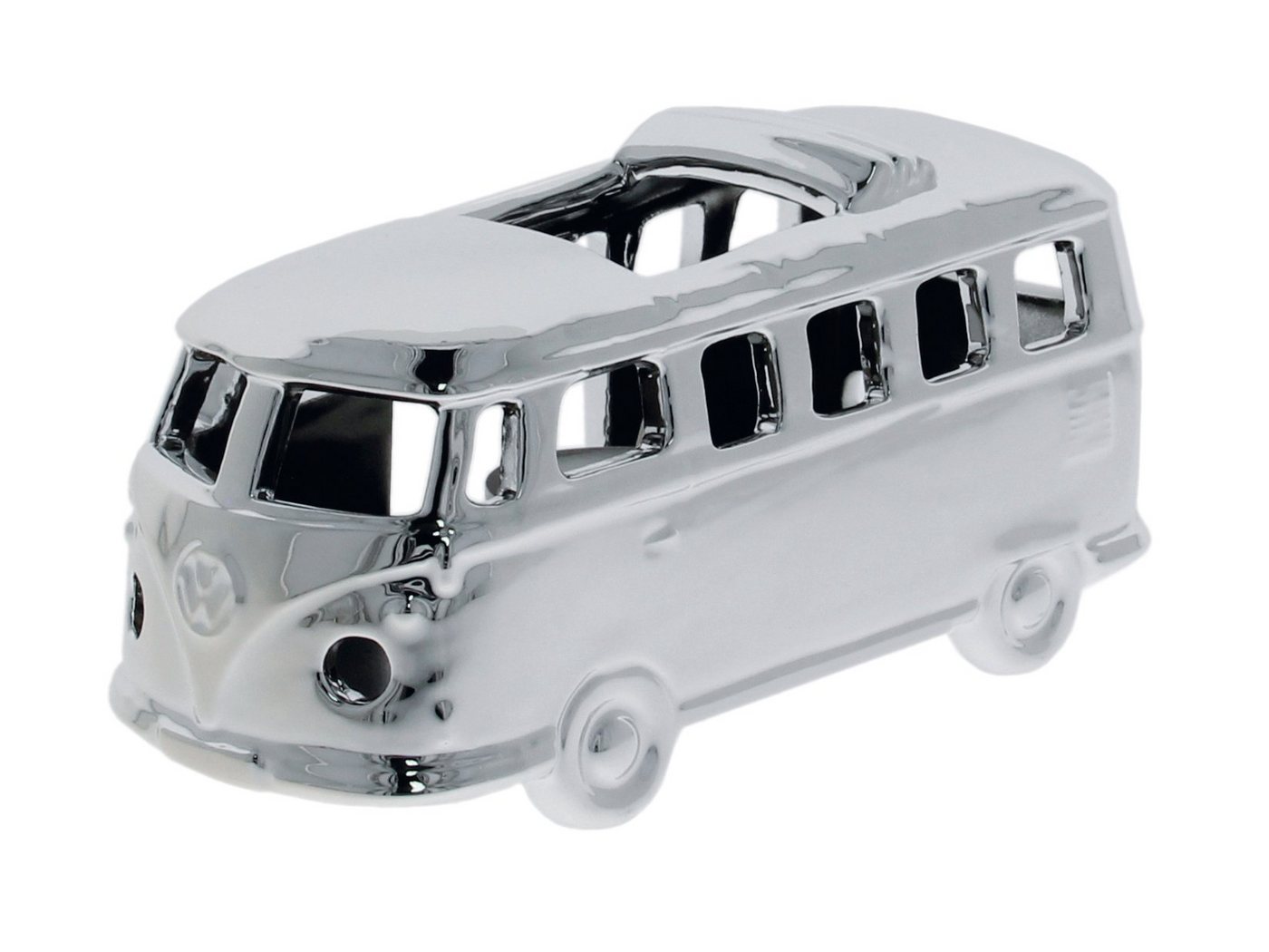 VW Collection by BRISA Teelichthalter Volkswagen T1 Bulli Bus Teelichthalter, Tischdeko, Windlicht aus Keramik im Maßstab 1:22 in silber von VW Collection by BRISA