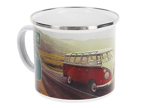 BRISA VW Collection - Volkswagen Große Emaille Kaffee-Tee-Tasse-Becher-Haferl für Camping & Outdoor T1 Bus (500 ml/Highway 1/Bunt) von BRISA
