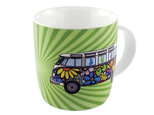 BRISA VW Collection - Volkswagen Große Keramik Kaffee-Tee-Cappuccino-Tasse-Becher-Haferl im T1 Bulli Bus Design (Love Bus/Grün) von BRISA