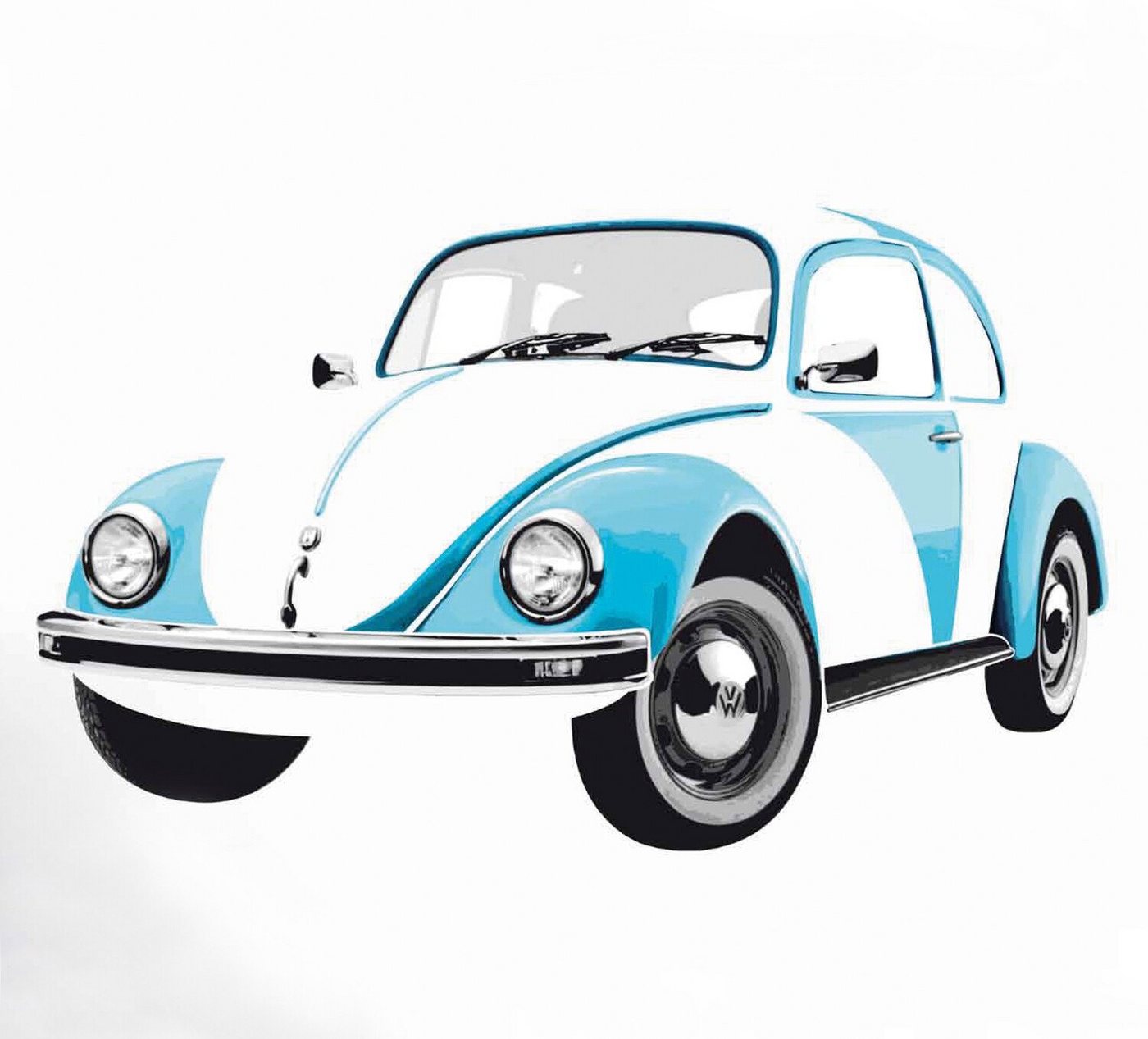 VW Collection by BRISA Wandtattoo Volkswagen Wandaufkleber, Selbstklebende Wanddekoration im blau/weißen Käfer-Design von VW Collection by BRISA