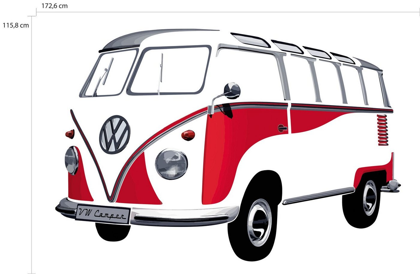 VW Collection by BRISA Wandtattoo Volkswagen Wandaufkleber, Selbstklebende Wanddekoration im roten VW T1 Bulli-Design von VW Collection by BRISA