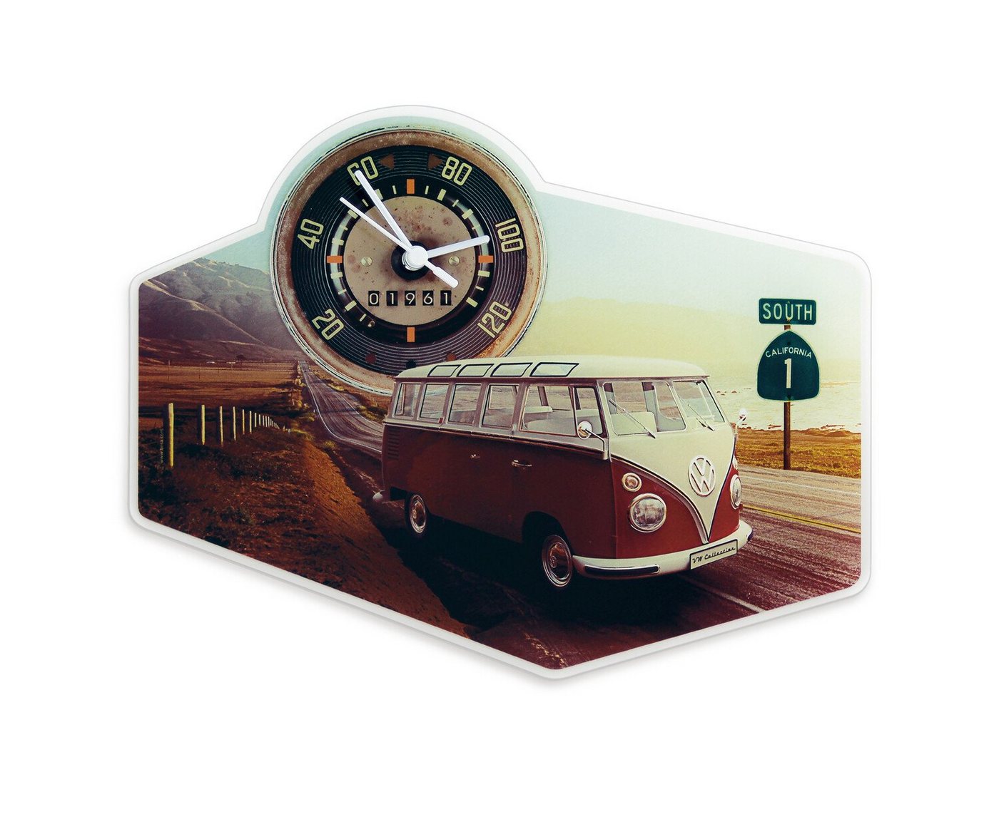 VW Collection by BRISA Wanduhr Volkswagen Retro Quarz-Uhr aus Acrylglas im T1 Bulli Bus Design (batteriebetriebener Zeitanzeiger) von VW Collection by BRISA