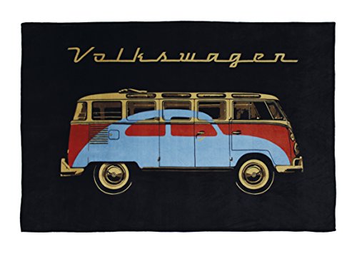 BRISA VW Collection - Weiche Volkswagen Kuschel-Fleece-Schmuse-Decke im T1 Bulli Bus & Käfer Design (150x200cm/Schwarz) von BRISA
