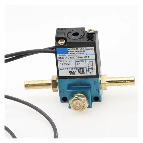 MAC Elektronisches Boost-Kontroll-Magnetventil mit 3 Anschlüssen, DC 12 V, 35 A-ACA-DDBA-1BA mit 6 mm Rohrverschraubungen, Messing-Schalldämpfer (Indigo) von VWWJCCRO