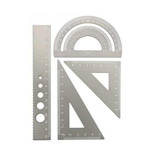 4 in 1 Metalllineal Aluminiumlegierung Winkellineal Winkelmesser Dreieckslineal Multifunktionales Messwerkzeug-Set Quadratisches Goniometer(4in1 Ruler Grey) von VXDEFP