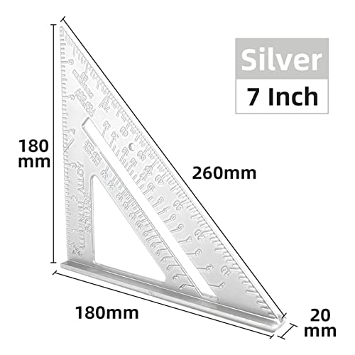 Dreieckiges Lineal 7 Zoll Aluminiumlegierung Holzbearbeitungsset Quadratische Messwerkzeuge Zimmereilehren Winkelmesser Dreieckslineal(7Inch Silver) von VXDEFP
