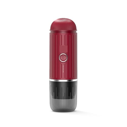 Kaffeemaschinen,Tragbare Kaffeemaschine, Tragbare Kaffeemaschine mit Heizung und passender Kapsel und gemahlenem Kaffee, Espressomaschine for unterwegs, fürs Campingbüro, mit tragbarer Tasche(Rood) von VXDEFP