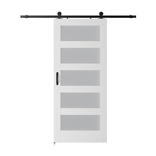 Schiebetürsystem Komplett-Set 5-teiliges Scheunentor aus mit Schiebetürbeschlägen und Griff, massivem MDF-Kern aus Holz und wasserfestem PVC-Furnier, weiß(36x84 in) von VXDEFP