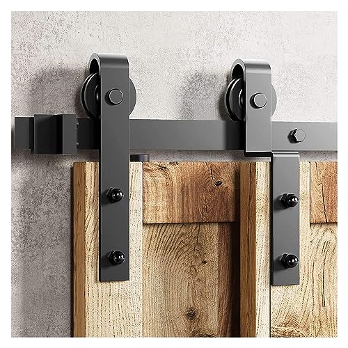 Schiebetürsystem Komplett-Set 6/6,6 Fuß Bypass-Schiebetür-Hardware-Kit, rustikale Einzelschiene for Doppeltüren mit Rollen im klassischen Design(6.6FT) von VXDEFP