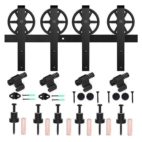 Schiebetürsystem Komplett-Set Beschläge-Set for Scheunentore, strapazierfähig, leichtgängig und leise, einfach zu installieren, passend for Doppeltürpaneele, großes Rad, J-Rollen, schwarz(5.5FT) Schiebetürsystem Komplett-Set Beschläge-Set for Scheunentore, strapazierfähig, leichtgängig und leise, einfach zu installieren, passend for Doppeltürpaneele, großes Rad, J-Rollen, schwarz(5.5FT) von VXDEFP