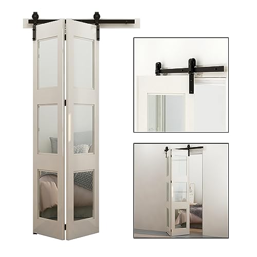 Schiebetürsystem Komplett-Set Bi-Folding-Schiebetür-Hardware-Kit, Hochleistungs-Rollenschienen-Kit for 2 Türen, reibungslos, leise, einfach zu installieren, ohne Tür(5.6FT(1.67M)) von VXDEFP