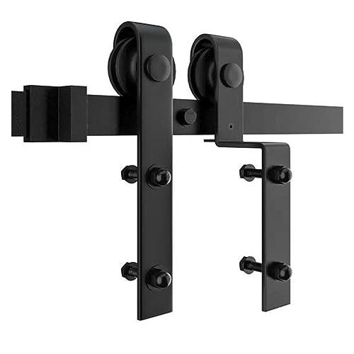 Schiebetürsystem Komplett-Set Bypass J-förmiges Schiebe-Scheunentor-Hardware-Set for modernes, doppeltwirkendes Türschienensystem mit gebogenem Aufhänger(13.6FT 4145mm) von VXDEFP
