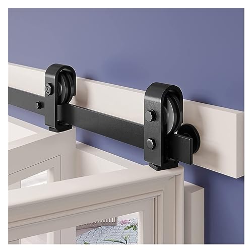 Schiebetürsystem Komplett-Set Doppelfaltbares Hardware-Schienenset for Scheunentore, schwarzes Rollenschienenset for 2 Schranktüren, einfach zu installieren(4FT for 2 doors) von VXDEFP