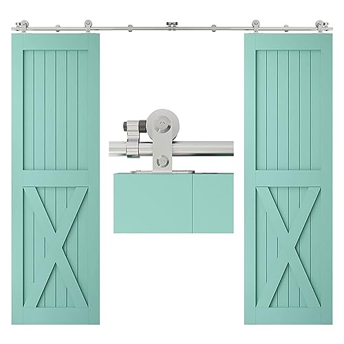 Schiebetürsystem Komplett-Set Edelstahl-Schiebetür-Beschläge, Clsoet-Schienen-Set for zwei Türen, Aufhänger-Set 4–20 Fuß, reibungslos und geräuschlos(488cm 17FT rail kit) von VXDEFP