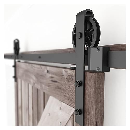 Schiebetürsystem Komplett-Set Robustes Hardware-Set for Scheunentore mit großen Rollen, 8–20 Fuß Laufrollenset aus schwarzem Stahl for den reibungslosen Betrieb von zwei Türen(6.6FT 2000mm) von VXDEFP