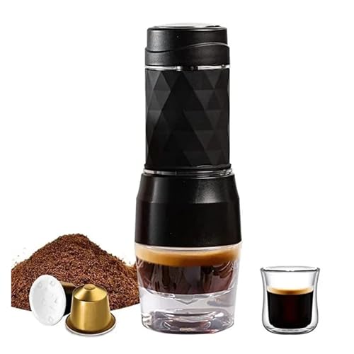 VXDEFP Kaffeemaschinen,Tragbare Kaffeemaschine, 3 in 1 Heiß-/Kalt-Tragbare Kaffeemaschine Manuelle Espressomaschine for Kapseln und gemahlenen Kaffee Handpresse Brewer Home Office Travel(Noir) von VXDEFP