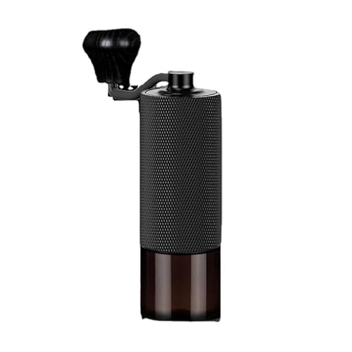 VXDEFP Kaffeemaschinen,Tragbare Kaffeemaschine, Manuelle Kaffeemühle CNC Edelstahl Professionelle Doppel Lager Einstellbare Hand Grat Kaffee Bean Mahlen(Black glass powder silo) von VXDEFP