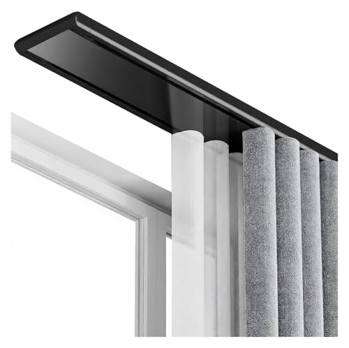 VXHCS Deckenvorhangschiene Doppelreihig, Geräuschlos Gleitend für Raumteiler, Vorhangschiene Aus Aluminiumlegierung Schlafzimmer, Wohnzimmer(Black,1.7M/67IN) von VXHCS