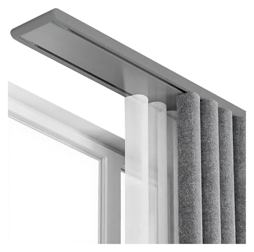 VXHCS Deckenvorhangschiene Doppelreihig, Geräuschlos Gleitend für Raumteiler, Vorhangschiene Aus Aluminiumlegierung Schlafzimmer, Wohnzimmer(Gray,2.2M/87IN) von VXHCS