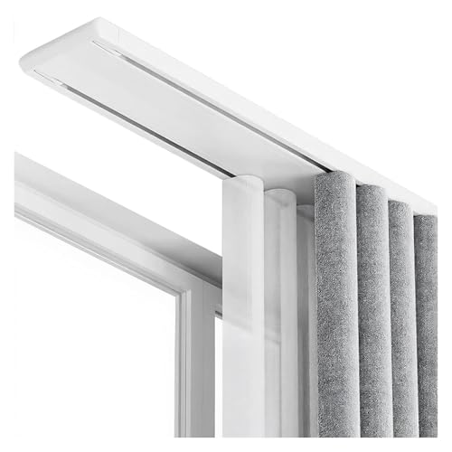 VXHCS Deckenvorhangschiene Doppelreihig, Geräuschlos Gleitend für Raumteiler, Vorhangschiene Aus Aluminiumlegierung Schlafzimmer, Wohnzimmer(White,2.2M/87IN) von VXHCS