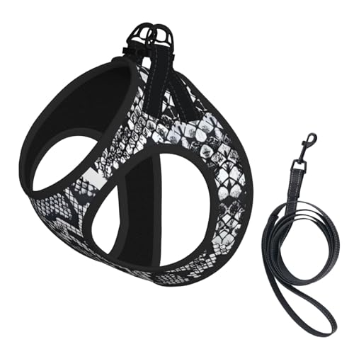 L Pet Leash Vest & Dog Harness - Small Size Black White Snakeskin Print Leash Set, Reflective, Adjustable for Cats & Dogs von VXXNlnn