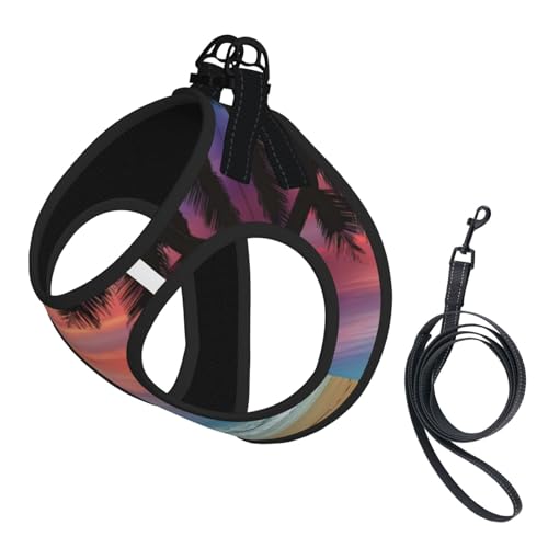L Pet Leash Vest & Dog Harness - Small Size Coconut Palm Tree Sandy Beach Print Leash Set, Reflective, Adjustable for Cats & Dogs von VXXNlnn