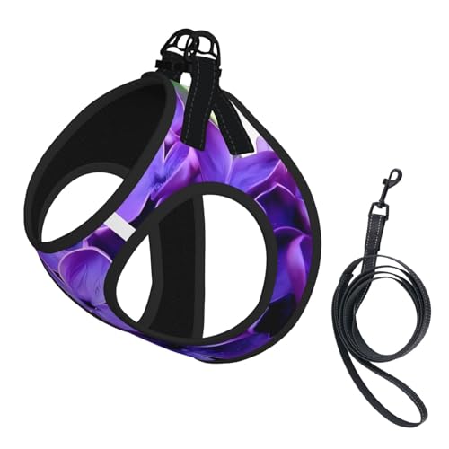 L Pet Leash Vest & Dog Harness - Small Size Purple Floral Print Leash Set, Reflective, Adjustable for Cats & Dogs von VXXNlnn