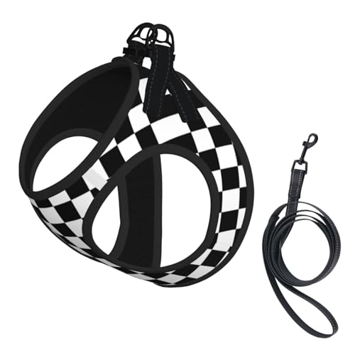 S Pet Leash Vest & Dog Harness - Small Size Black and White Checkered Print Leash Set, Reflective, Adjustable for Cats & Dogs von VXXNlnn