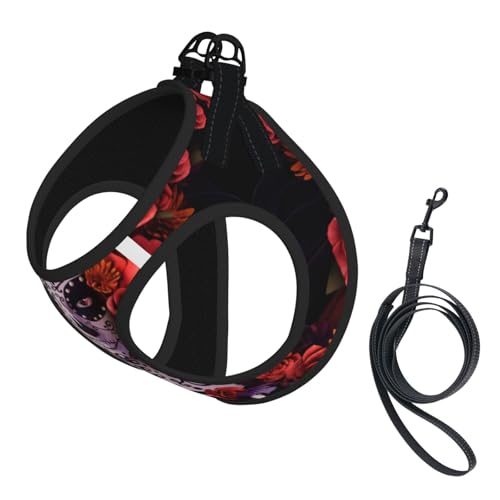 S Pet Leash Vest & Dog Harness - Small Size Day Of The Dead Sugar Roses Skull Print Leash Set, Reflective, Adjustable for Cats & Dogs S Pet Leash Vest & Dog Harness - Small Size Day Of The Dead Sugar Roses Skull Print Leash Set, Reflective, Adjustable for Cats & Dogs von VXXNlnn