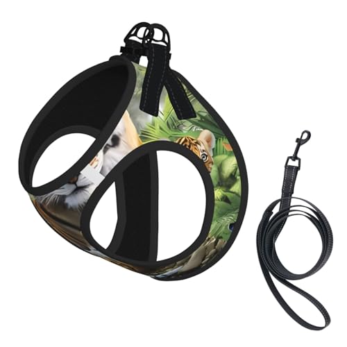 S Pet Leash Vest & Dog Harness - Small Size Jungle Tiger Cub Print Leash Set, Reflective, Adjustable for Cats & Dogs von VXXNlnn