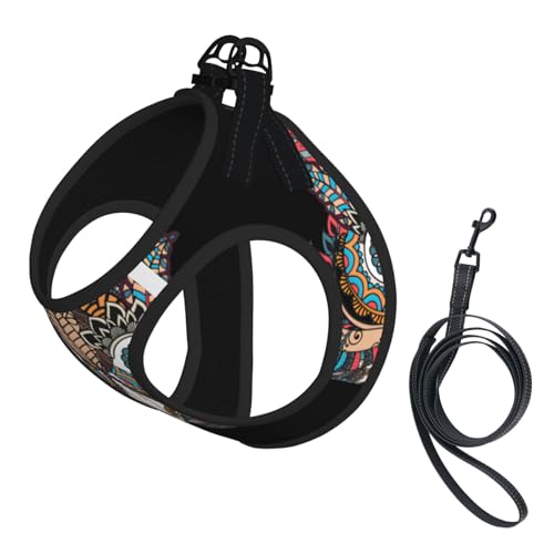 S Pet Leash Vest & Dog Harness - Small Size Owl in African Indian Totem Print Leash Set, Reflective, Adjustable for Cats & Dogs von VXXNlnn