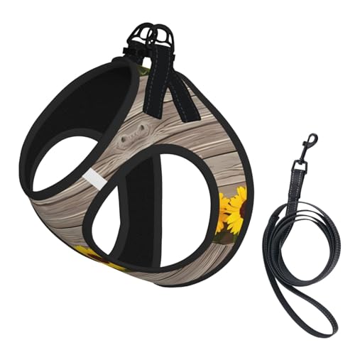 S Pet Leash Vest & Dog Harness - Small Size Sunflower Wooden Print Leash Set, Reflective, Adjustable for Cats & Dogs von VXXNlnn