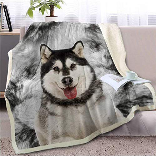 VYEKL Samtdecke Alaskan Malamute Decke Auf Bettsofa 3D Tier Hund Sherpa Decke Husky Tagesdecken Thin Quilt 150X200Cm von VYEKL