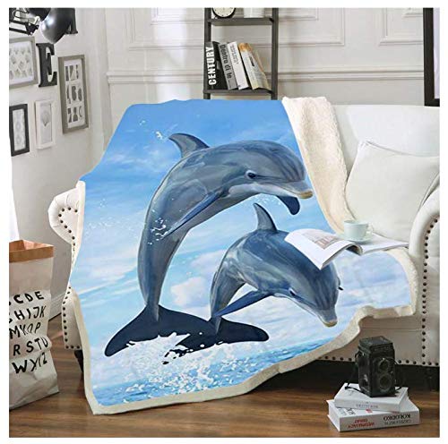 VYEKL Zwei Delphin-Tierdecken 3D gedruckt auf dem Bett der Sherpa-Decken sind hell, warm, weich, flaumig 150 * 200Cm von VYEKL