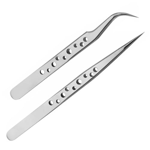 4 Stück Sanhooii Pinzetten Set 4 teilig Anti-Statik-Edelstahl Edelstahl Präzise ESD Pinzette 2 gerade 2 gebogen für Reparatur Werkzeug für Elektronik,Grip Silber，Schmuckherstellung, Industrie von VYIBPDY